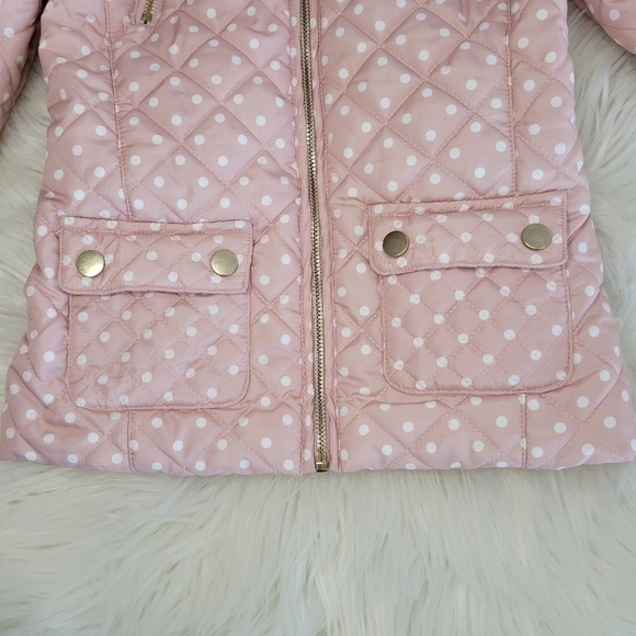 Me Jane Little Girls Pink Quilted Coat Polka Dots Gold Zippers Size 5 - Picture 4 of 5